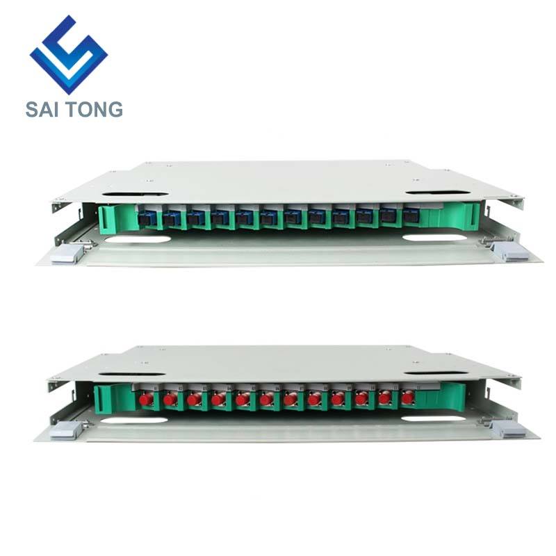 SaiTong FTTH 19-Zoll-Rackmontage-Schrank mit 12 Anschlüssen, SC/FC-ODF, 1 HE, 12-adriger Glasfaser-Verteilerrahmen, optional mit voller Beladung