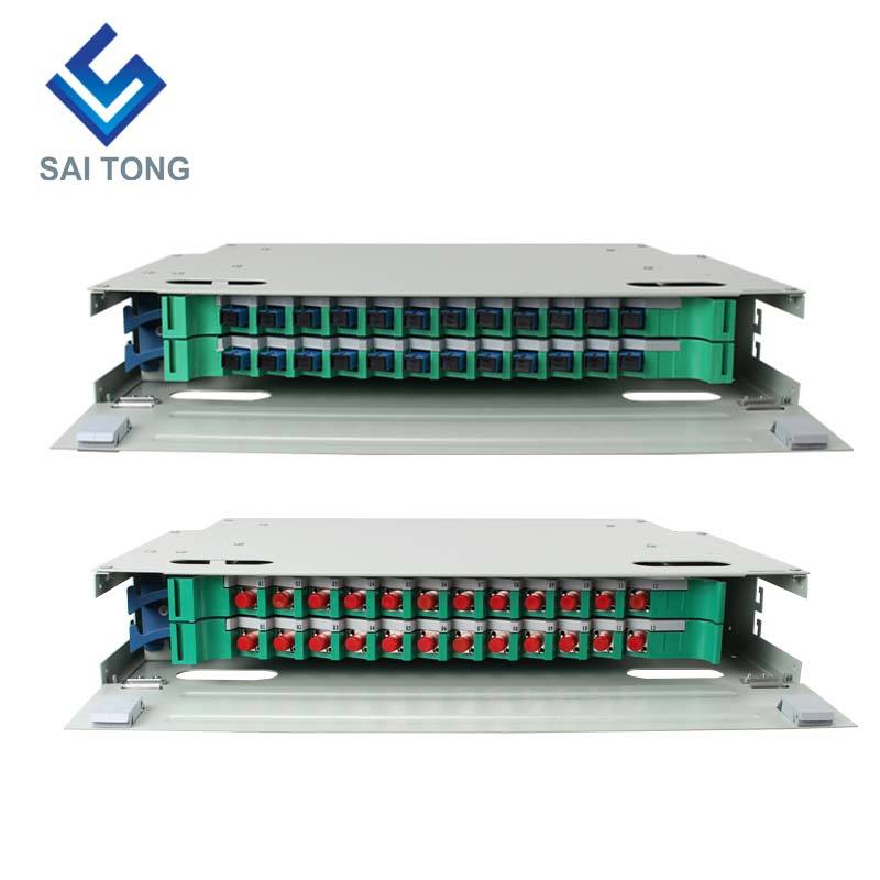 SaiTong FTTH 19-Zoll-Rackmontage 24-Port-Schrank SC/FC ODF 2 HE 24-Kern-Glasfaser-Verteilerrahmen Optionale Volllast