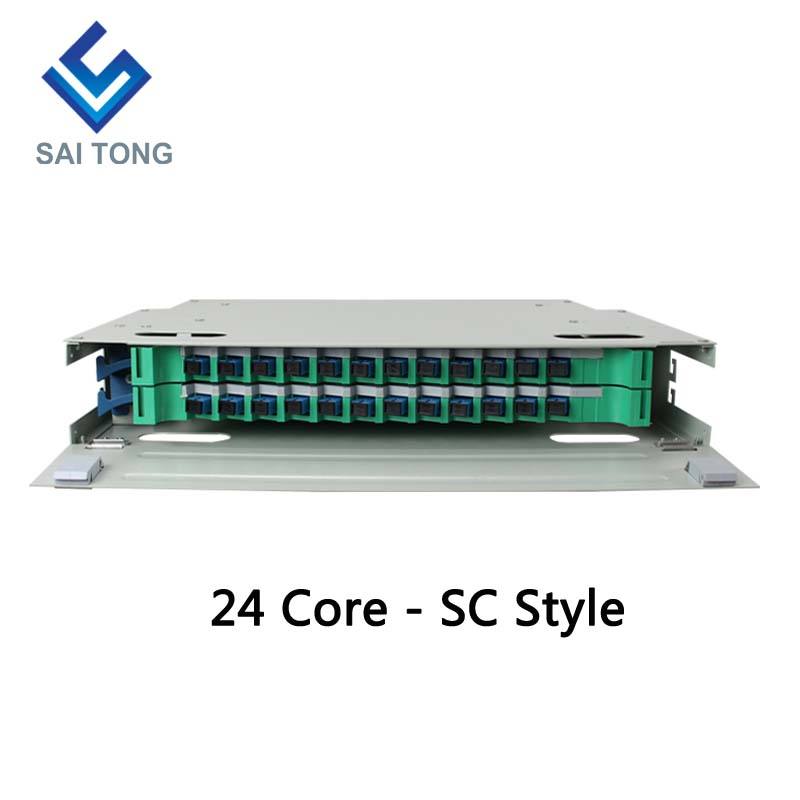 SaiTong FTTH 19-Zoll-Rackmontage 24-Port-Schrank SC/FC ODF 2 HE 24-Kern-Glasfaser-Verteilerrahmen Optionale Volllast