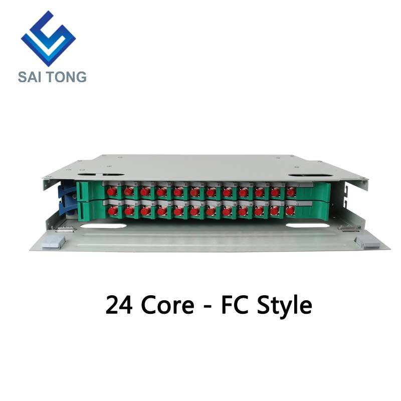 SaiTong FTTH 19-Zoll-Rackmontage 24-Port-Schrank SC/FC ODF 2 HE 24-Kern-Glasfaser-Verteilerrahmen Optionale Volllast